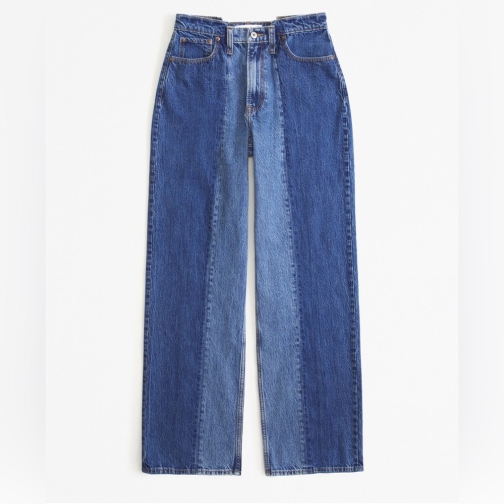 Abercrombie Curve Love High Rise Loose Jean in Dark Two Tone - size 12